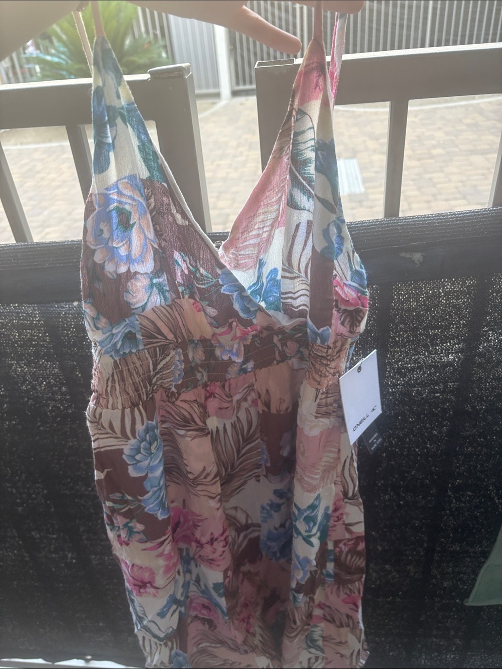 Floral Print Girls' One-Piece Dress in Brown, Pink and Blue